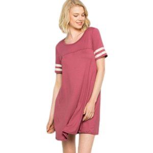 Jersey Knit Varsity Shirt Dress Pockets Short sleeve Mauve SZ SMALL - LARGE NWT